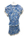 Misa Size S Blue & White Rayon Blend Floral Tie Neck Ruffle Cap Sleeve Dress Blue & White / S