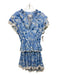 Misa Size S Blue & White Rayon Blend Floral Tie Neck Ruffle Cap Sleeve Dress Blue & White / S