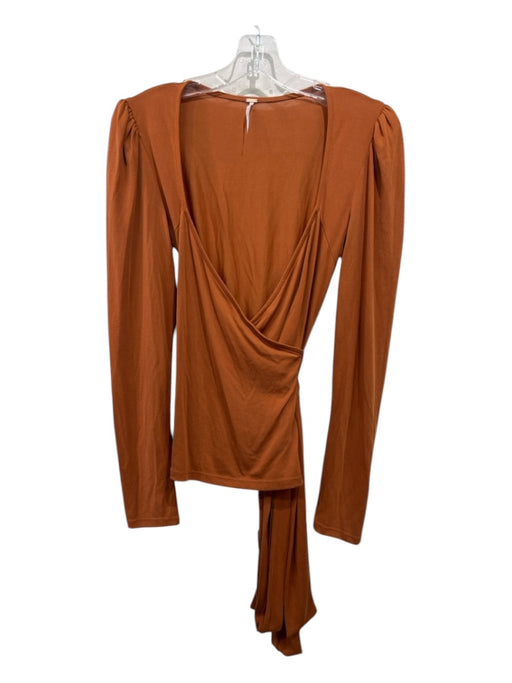 Free People Size S Burnt Orange Modal & Polyester Blend Long Sleeve Wrap Top Burnt Orange / S