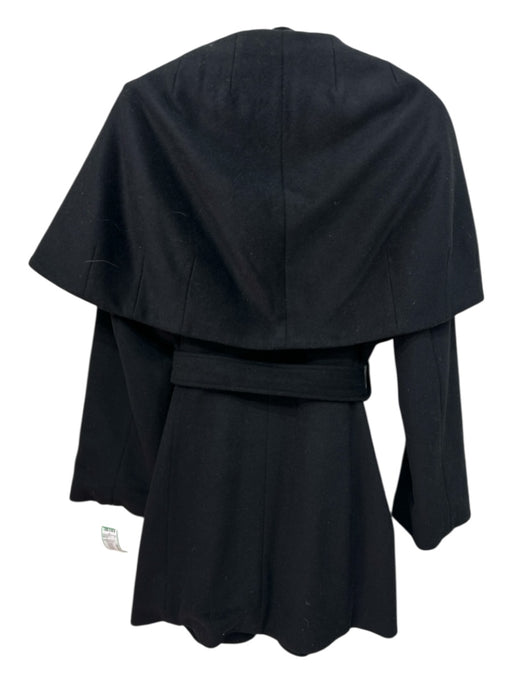 Tahari Size S Black Wool & Polyester Open Front Sash Robe Style Capelet Coat Black / S