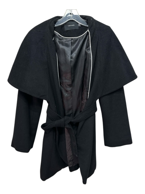 Tahari Size S Black Wool & Polyester Open Front Sash Robe Style Capelet Coat Black / S