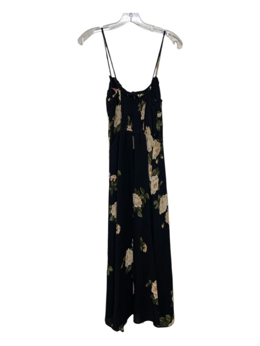 Reformation Size 0 Black & Multi Viscose Floral Spaghetti Strap Back Zip Dress Black & Multi / 0