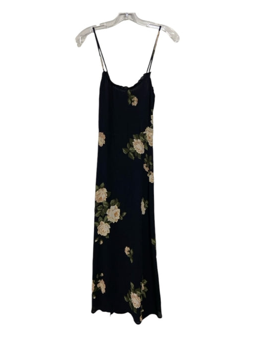 Reformation Size 0 Black & Multi Viscose Floral Spaghetti Strap Back Zip Dress Black & Multi / 0