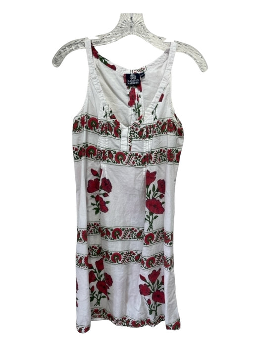 Madison Mathews Size S White, Green, Red Cotton Floral V Neck Sleeveless Dress White, Green, Red / S