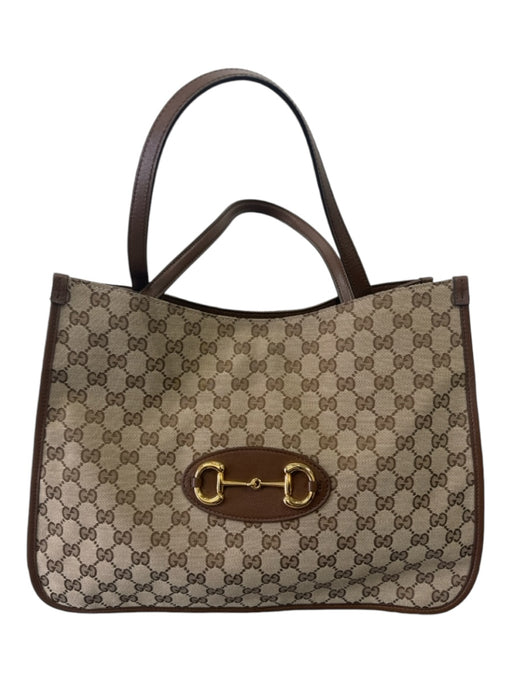 Gucci Beige & Brown Canvas & Leather Guccisima Horsebit Shoulder Bag Bag Beige & Brown / M