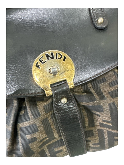 Fendi Brown & Black Canvas & Leather Monogram Top Flap Gold Hardware Bag Brown & Black / M