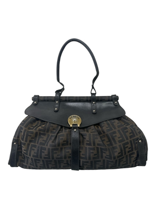 Fendi Brown & Black Canvas & Leather Monogram Top Flap Gold Hardware Bag Brown & Black / M