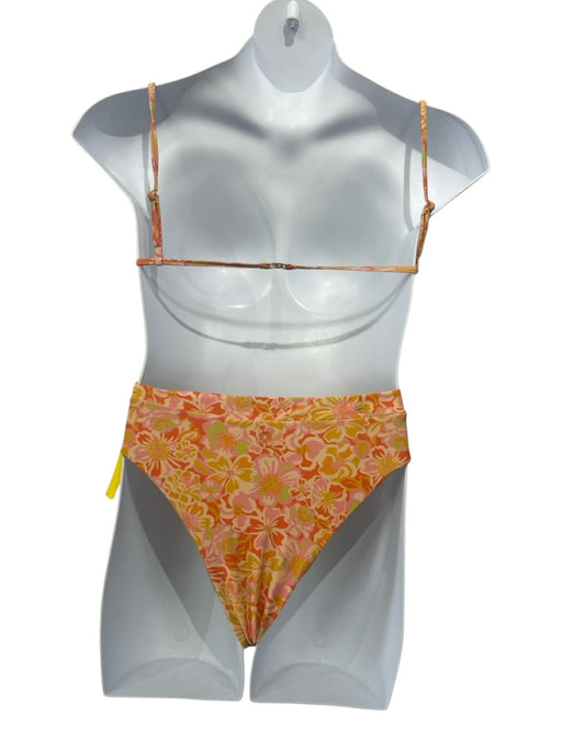 Rhythm. Size M/L Orange & Pink Polyamide & Elastane Square Neck Cheeky Swimsuit Orange & Pink / M/L