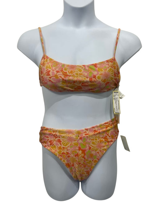Rhythm. Size M/L Orange & Pink Polyamide & Elastane Square Neck Cheeky Swimsuit Orange & Pink / M/L