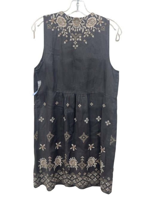 Johnny Was Size M Gray & multi Cotton Embroidered Sleeveless Split V neck Dress Gray & multi / M