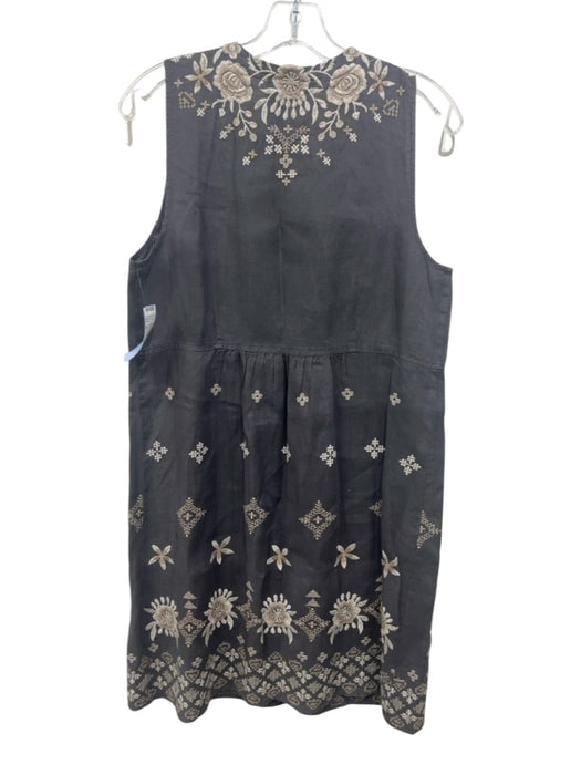 Johnny Was Size M Gray & multi Cotton Embroidered Sleeveless Split V neck Dress Gray & multi / M