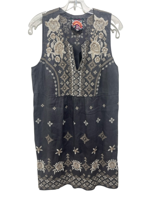 Johnny Was Size M Gray & multi Cotton Embroidered Sleeveless Split V neck Dress Gray & multi / M