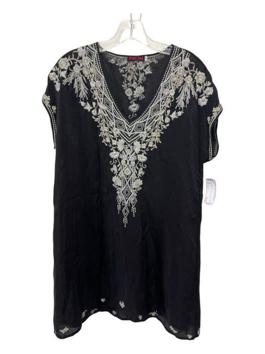 Johnny Was Size Small Black & Gray Cupra Short Sleeve Floral Embroidery Dress Black & Gray / Small