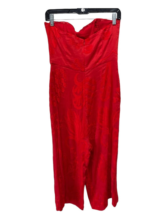 Aijek Size Large Red Silk & Linen Blend Sleeveless Floral Embroidery Jumpsuit Red / Large