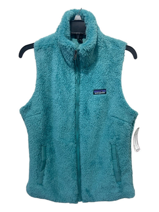 Patagonia Size M Teal Blue Polyester Sherpa Fleece Zip Front Vest Teal Blue / M