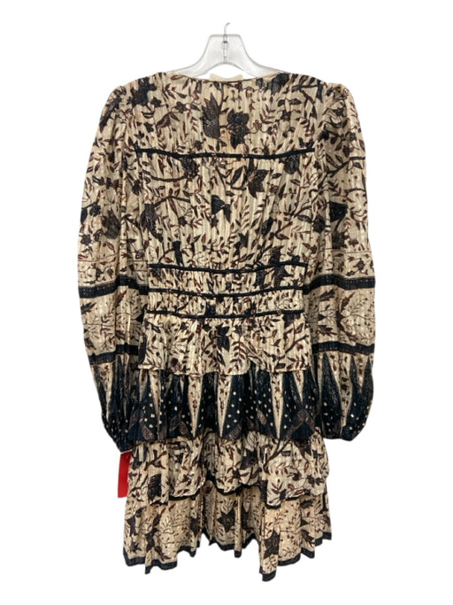 Ulla Johnson Size 0 Beige, Navy, Red Cotton & Viscose Long Sleeve V Neck Dress Beige, Navy, Red / 0