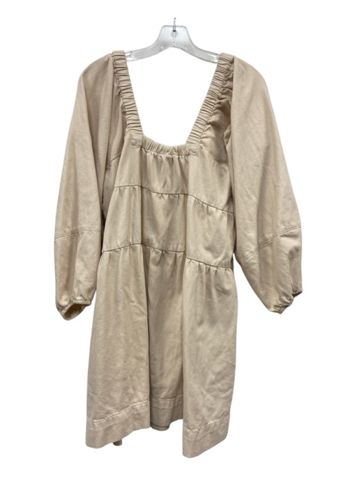Free People Size M Beige Cotton Long Sleeve Solid Square Neck Dress Beige / M