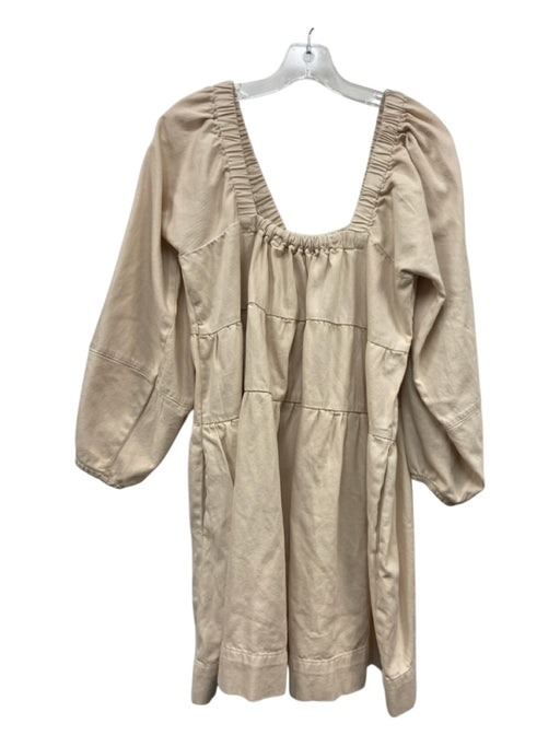 Free People Size M Beige Cotton Long Sleeve Solid Square Neck Dress Beige / M