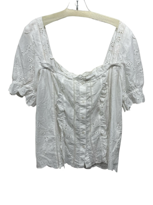 Anthropologie Size Medium White Cotton Eyelet Short Sleeve Top White / Medium