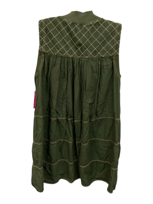 Pilcro Size XS Green Cotton Sleeveless 1/2 Zip Embroidered Detail Pocketed Dress Green / XS