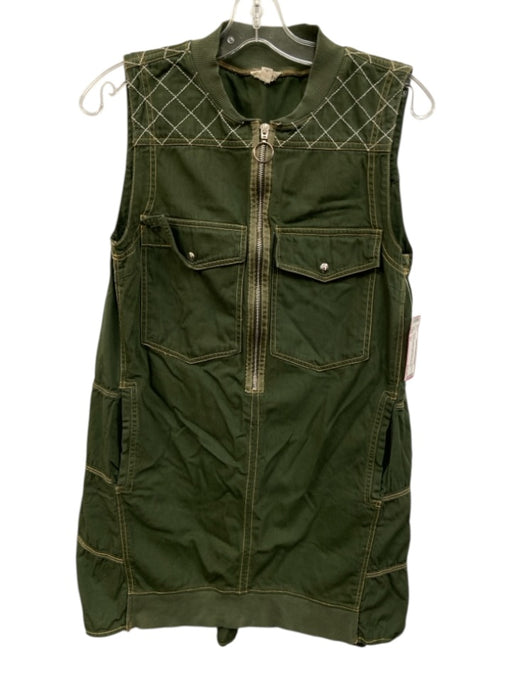 Pilcro Size XS Green Cotton Sleeveless 1/2 Zip Embroidered Detail Pocketed Dress Green / XS
