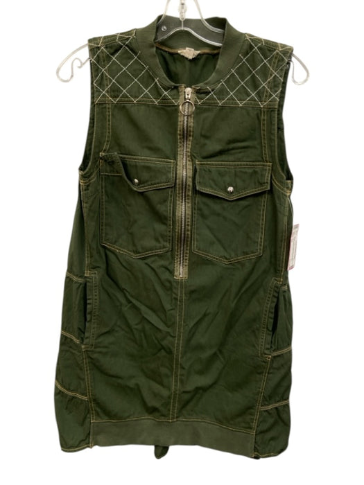 Pilcro Size XS Green Cotton Sleeveless 1/2 Zip Embroidered Detail Pocketed Dress Green / XS