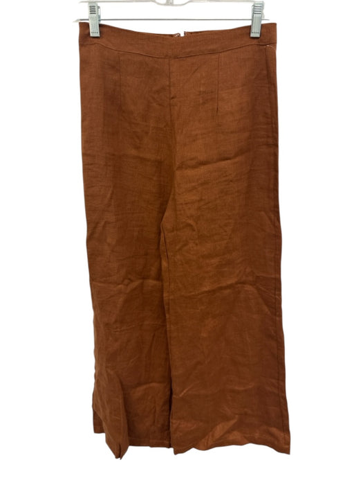 Faithfull the Brand Size 4 Chestnut Brown Linen Short Puff Sleeve Wrap Pant Set Chestnut Brown / 4