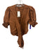 Faithfull the Brand Size 4 Chestnut Brown Linen Short Puff Sleeve Wrap Pant Set Chestnut Brown / 4