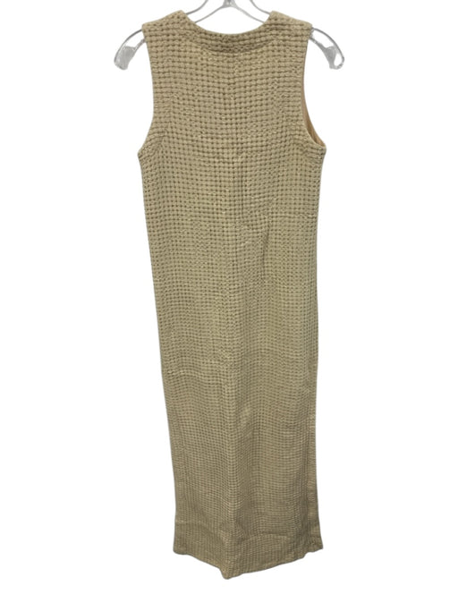 SABO Size 2 Cream Cotton Sleeveless Texture Side Slits Midi Dress Cream / 2