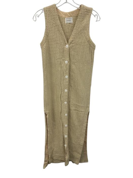 SABO Size 2 Cream Cotton Sleeveless Texture Side Slits Midi Dress Cream / 2