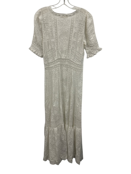 Love Shack Fancy Size 4 White Cotton Short Puff Sleeve Sheer Lace Buttons Dress White / 4