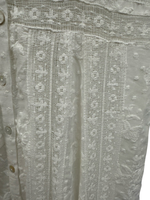 Love Shack Fancy Size 4 White Cotton Short Puff Sleeve Sheer Lace Buttons Dress White / 4