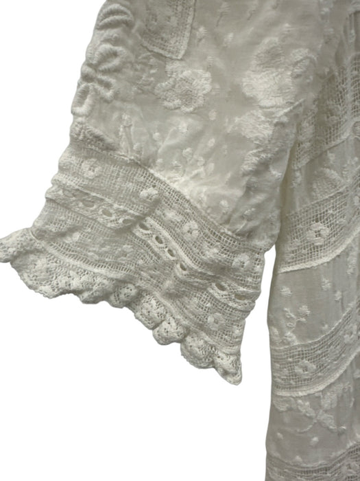 Love Shack Fancy Size 4 White Cotton Short Puff Sleeve Sheer Lace Buttons Dress White / 4