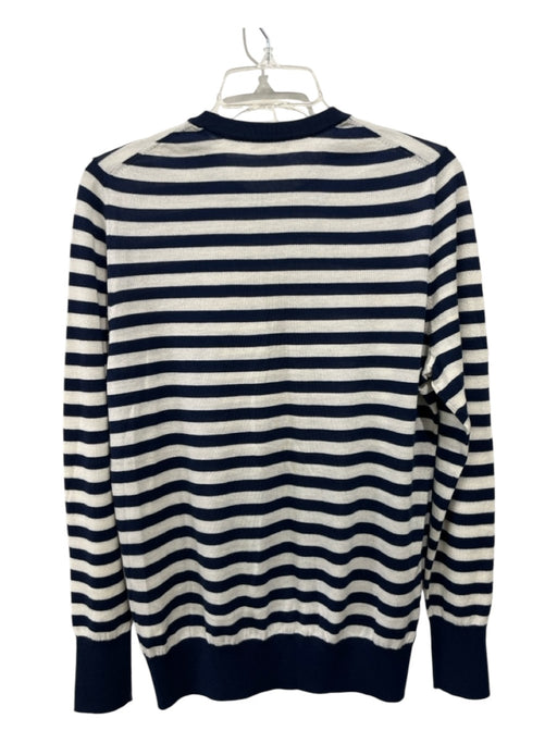 Ann Mashburn Size XL White & Navy Cashmere Striped Crew Sweater White & Navy / XL