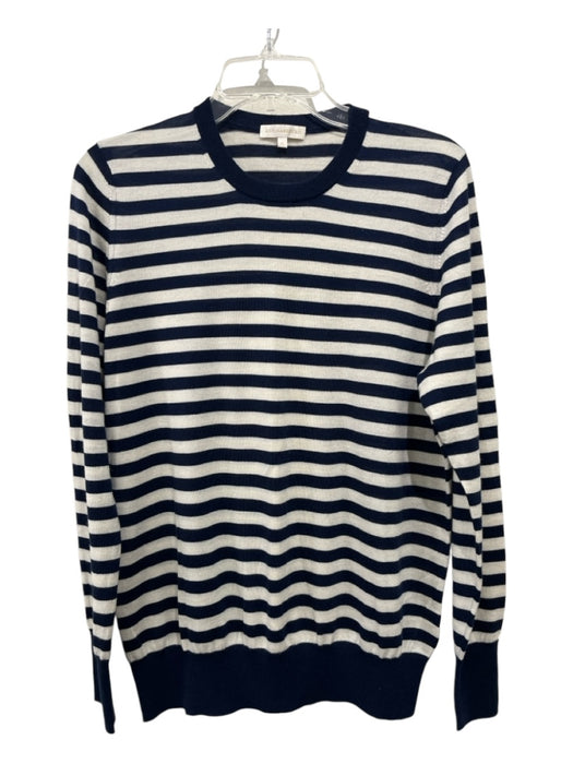 Ann Mashburn Size XL White & Navy Cashmere Striped Crew Sweater White & Navy / XL