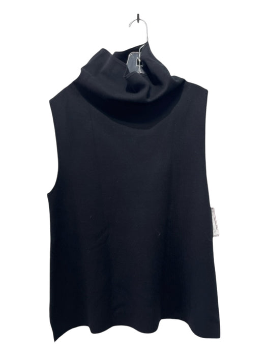 Wyeth Size L Black Viscose Blend Mock Neck Slits Sleeveless Top Black / L