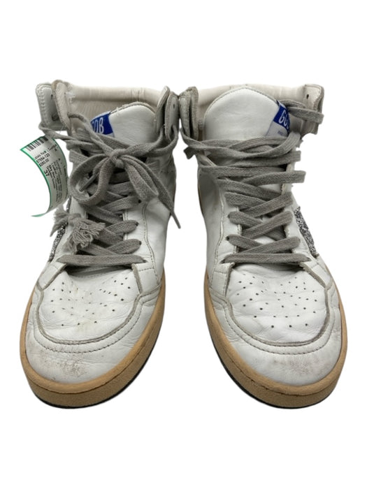 Golden Goose Shoe Size 37 White & Silver Leather Glitter Star High Top Sneakers White & Silver / 37