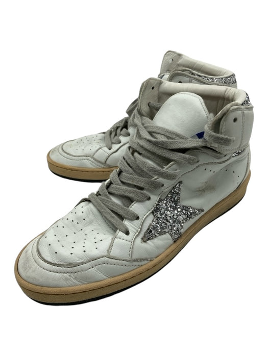 Golden Goose Shoe Size 37 White & Silver Leather Glitter Star High Top Sneakers White & Silver / 37