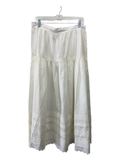 Doen Size XL White Organic Cotton Tiered Eyelet Detail Side Zip Maxi Skirt White / XL