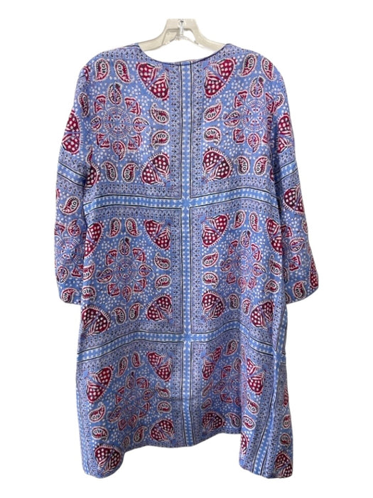 Wiggy Kit Size L Blue, Red, White Linen Paisley Pockets Button Front Dress Blue, Red, White / L