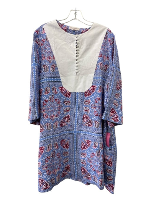 Wiggy Kit Size L Blue, Red, White Linen Paisley Pockets Button Front Dress Blue, Red, White / L