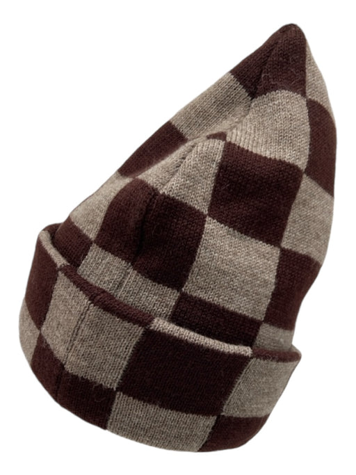 Loeffler Randall Light & Dark Brown Wool Checkered Beanie Hat Light & Dark Brown / One Size