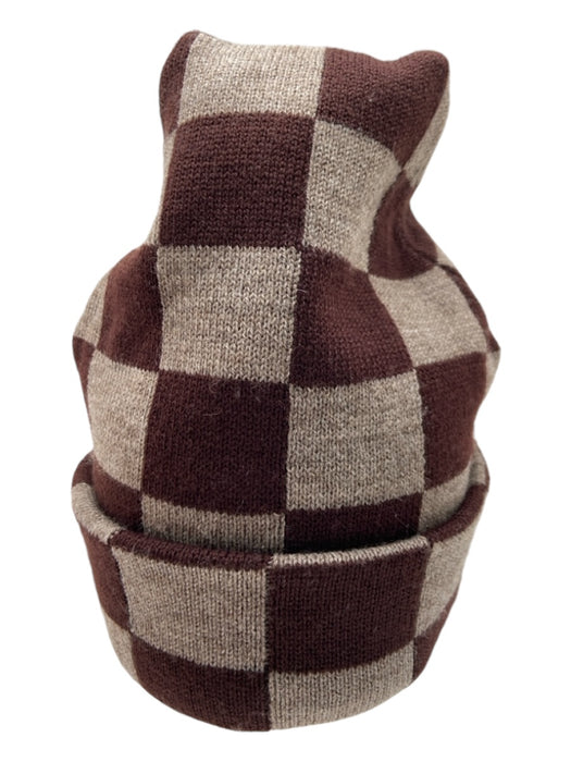 Loeffler Randall Light & Dark Brown Wool Checkered Beanie Hat Light & Dark Brown / One Size