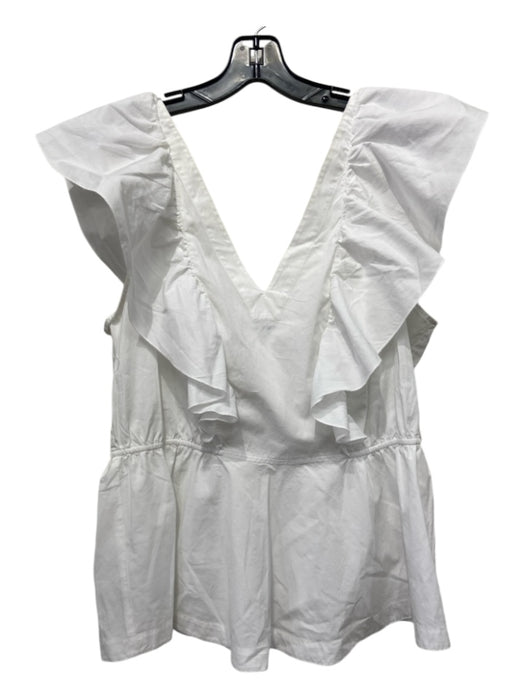 Trina Turk Size XL White Cotton Ruffle Sleeves Tie Detail Sleeveless Top White / XL