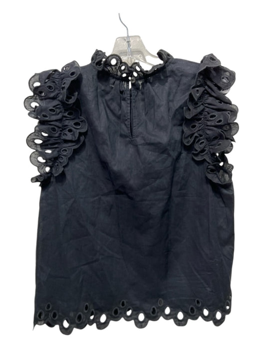 Sea New York Size L Black Linen Blend Eyelet Ruffles Sleeveless Top Black / L