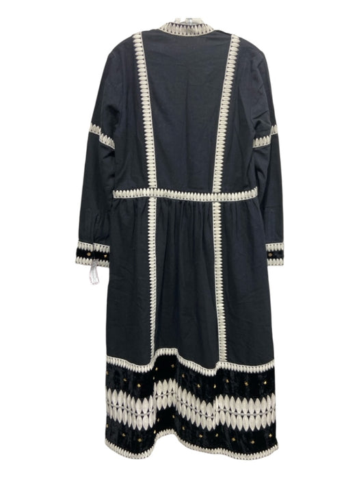 Wiggy Kit Size L Black & White Cotton Embroidered Design GHW Long Sleeve Dress Black & White / L