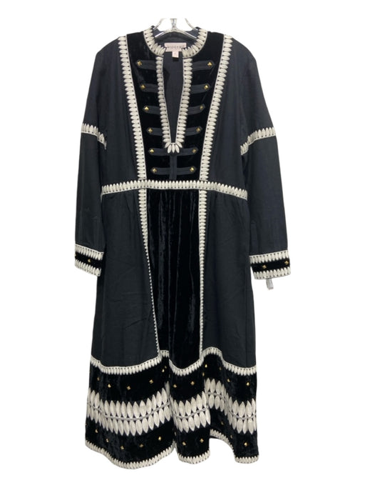 Wiggy Kit Size L Black & White Cotton Embroidered Design GHW Long Sleeve Dress Black & White / L