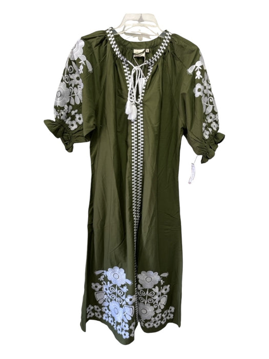 Julia Armory Size XL Olive & White Cotton Floral Embroidery Tassels Maxi Dress Olive & White / XL