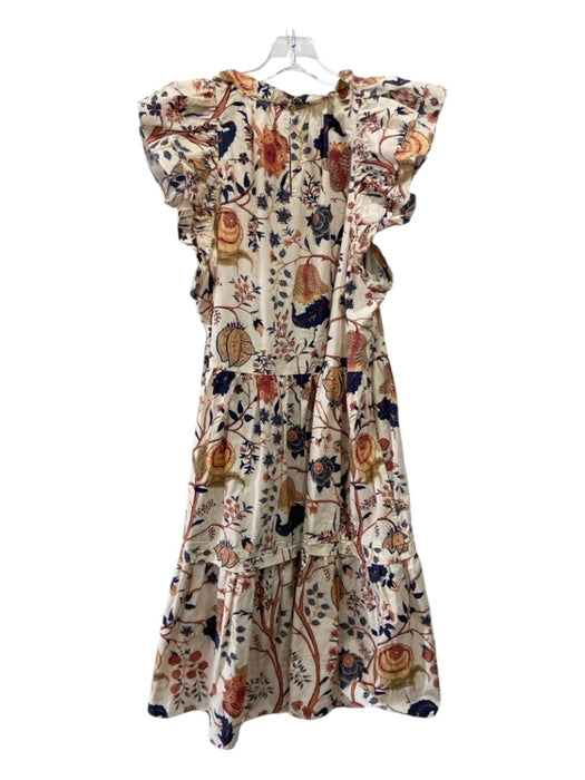 Ulla Johnson Size 12 Cream, Orange, Blue Cotton Ruffle Sleeves Floral Dress Cream, Orange, Blue / 12