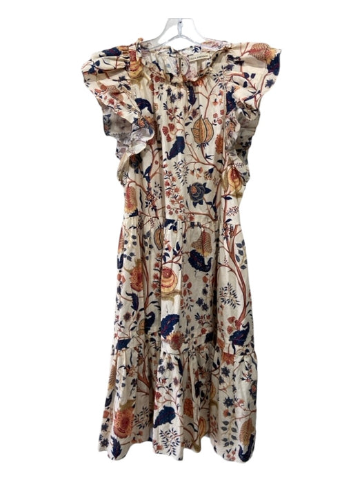 Ulla Johnson Size 12 Cream, Orange, Blue Cotton Ruffle Sleeves Floral Dress Cream, Orange, Blue / 12